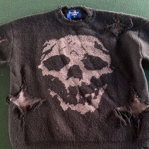 Aelfric Eden Black Distressed Skull Sweater